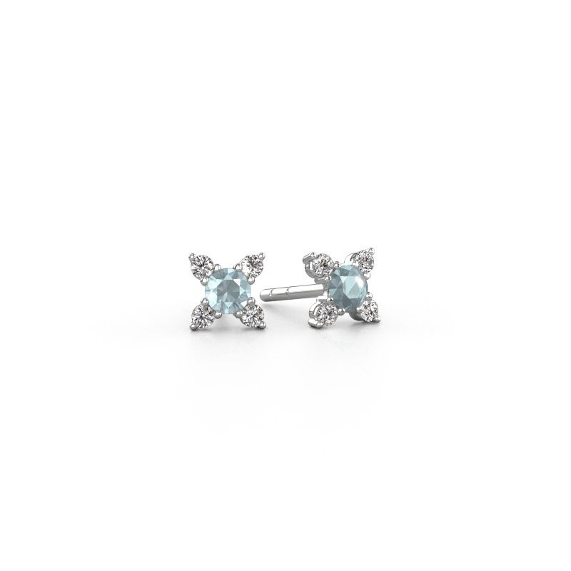 Boucles d'oreilles Nina 585 or blanc aigue-marine 3 mm
