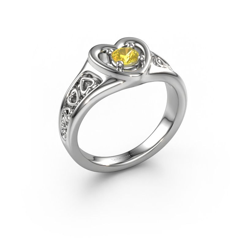 Ring Eura 585 white gold yellow sapphire 4 mm