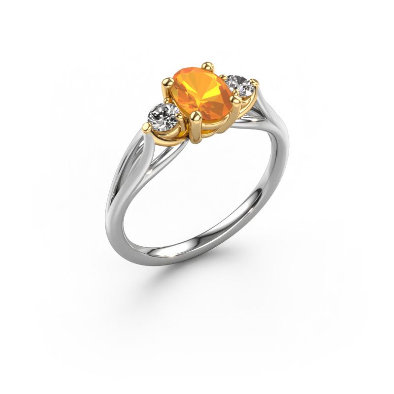 Bague de fiançailles Amie OVL 585 or blanc citrine 7x5 mm