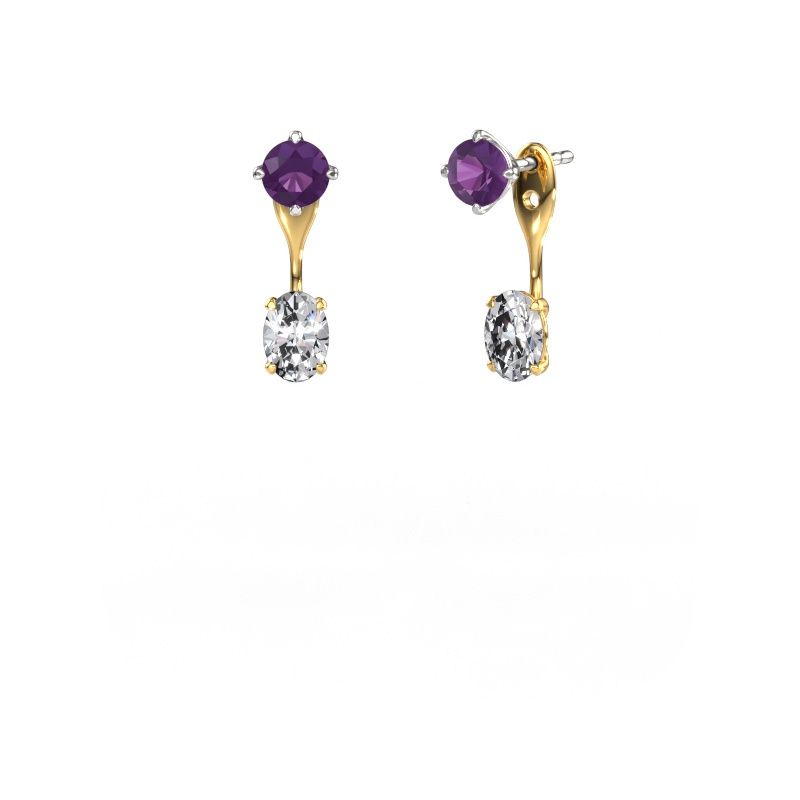 Oorhangers Kate RND-OVL 585 witgoud amethist 5 mm