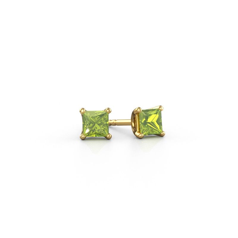 Stud earrings Sam SQR 585 gold peridot 4 mm