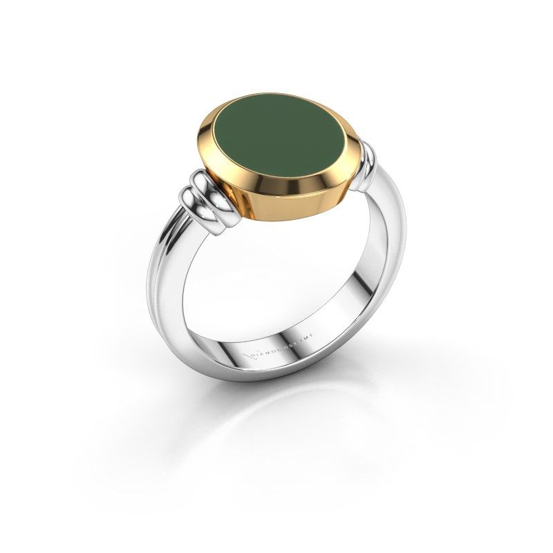 Afbeelding van Zegelring Jake 2<br/>585 witgoud<br/>groene emaille 12x10 mm