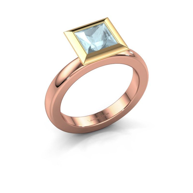 Image of Stacking ring Trudy Square 585 rose gold aquamarine 6 mm