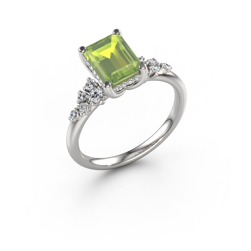 Bague de fiançailles Emma EME 585 or blanc péridot 8x6 mm