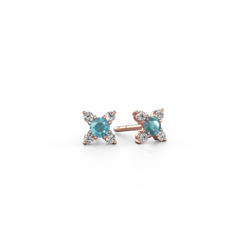 Boucles d'oreilles Nina 585 or rose topaze bleue 3 mm