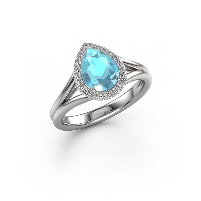 Bague de fiançailles Verla pear 1 585 or blanc topaze bleue 8x6 mm