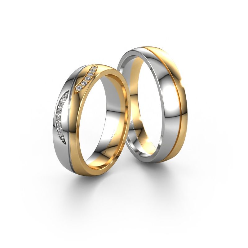 Trauringe set WH2118LM25A ±5x1.7 mm 14 Karat Gold Diamant 0.007 crt