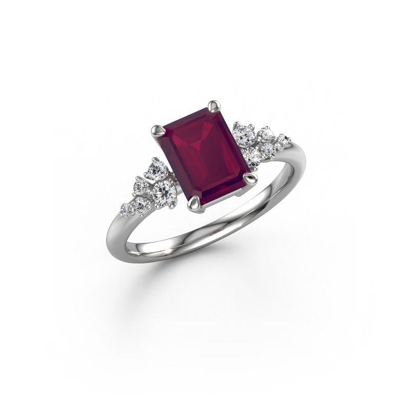 Verlovingsring Royce EME 950 platina rhodoliet 8x6 mm