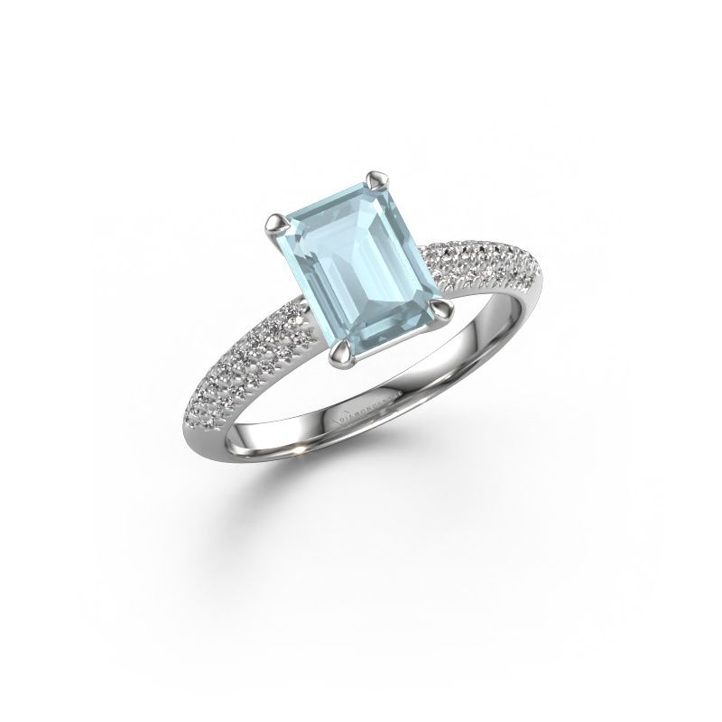 Engagement ring Morane EME 585 white gold aquamarine 8x6 mm