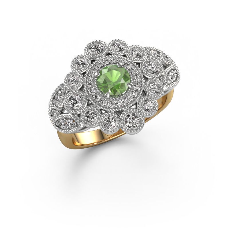 Bague Elia 585 or jaune vert tourmaline 5 mm