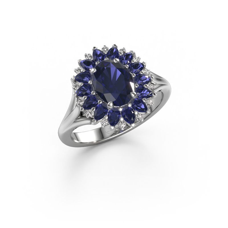 Verlovingsring Lidia 585 witgoud saffier 8x6 mm