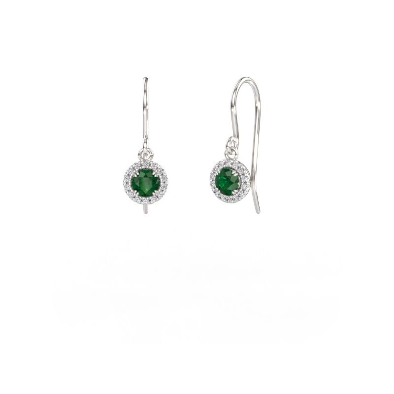 Boucles d'oreilles Seline rnd 2 585 or blanc emeraude 4 mm
