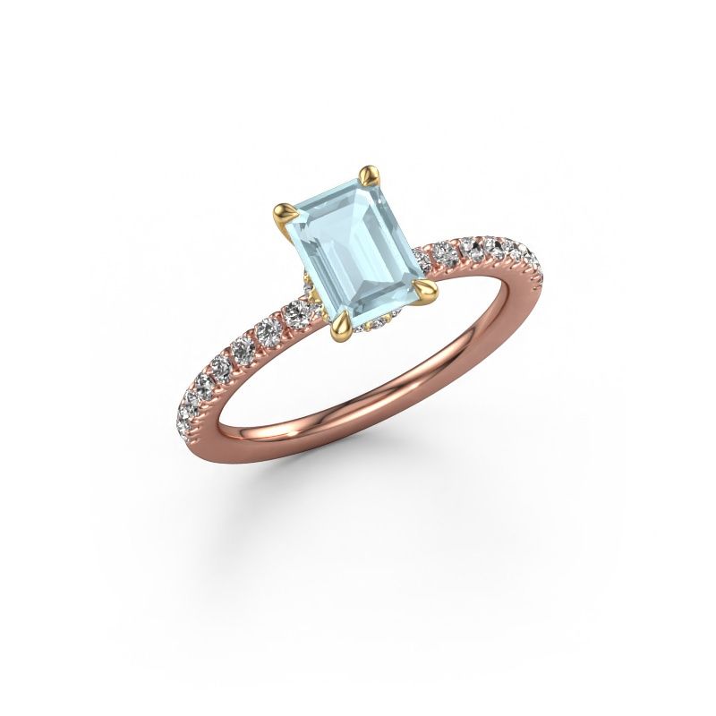 Verlovingsring Crystal EME 4 585 rosé goud aquamarijn 7x5 mm