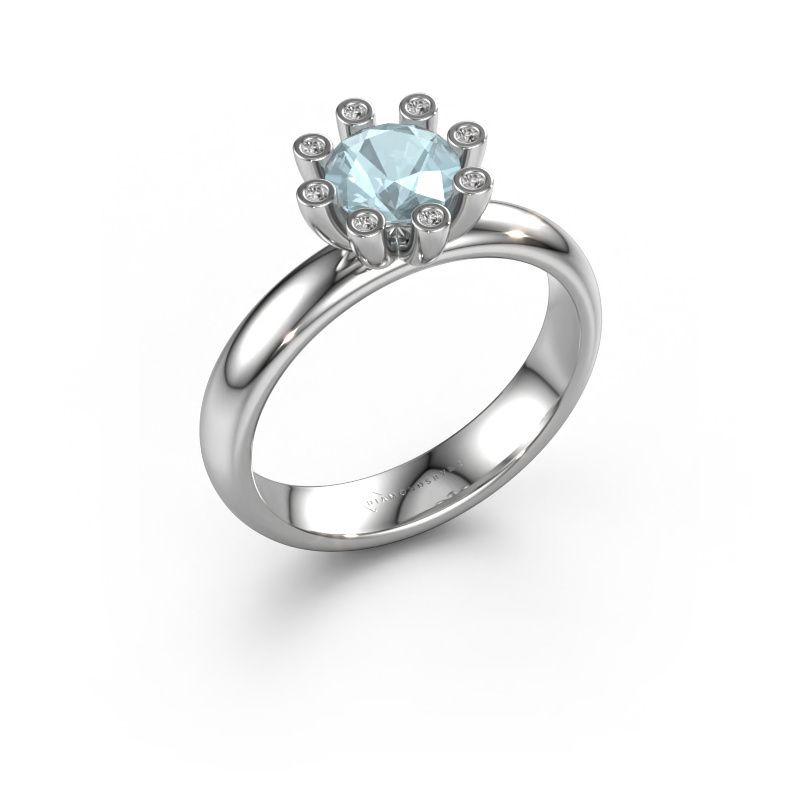Ring Carola 3 585 witgoud aquamarijn 6 mm
