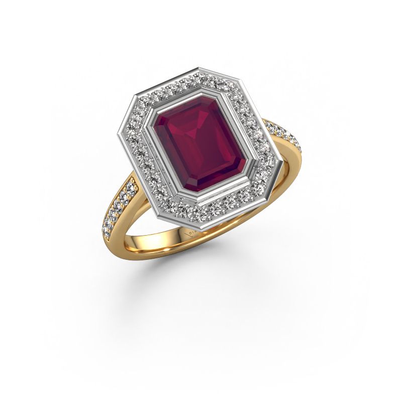 Verlobungsring Noud 2 EME 585 Gold Rhodolit 8x6 mm