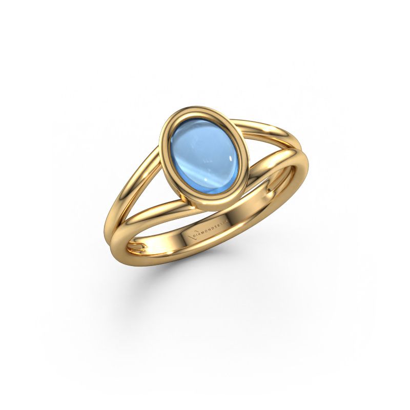 Ring Lieselotte 585 gull blå topas 9x7 mm