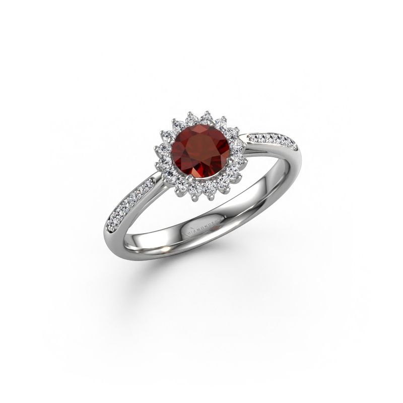 Verlovingsring Tilly RND 2 express 585 witgoud granaat 5 mm