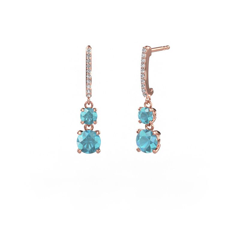 Drop earrings Tanja 2 585 rose gold blue topaz 4.2 mm
