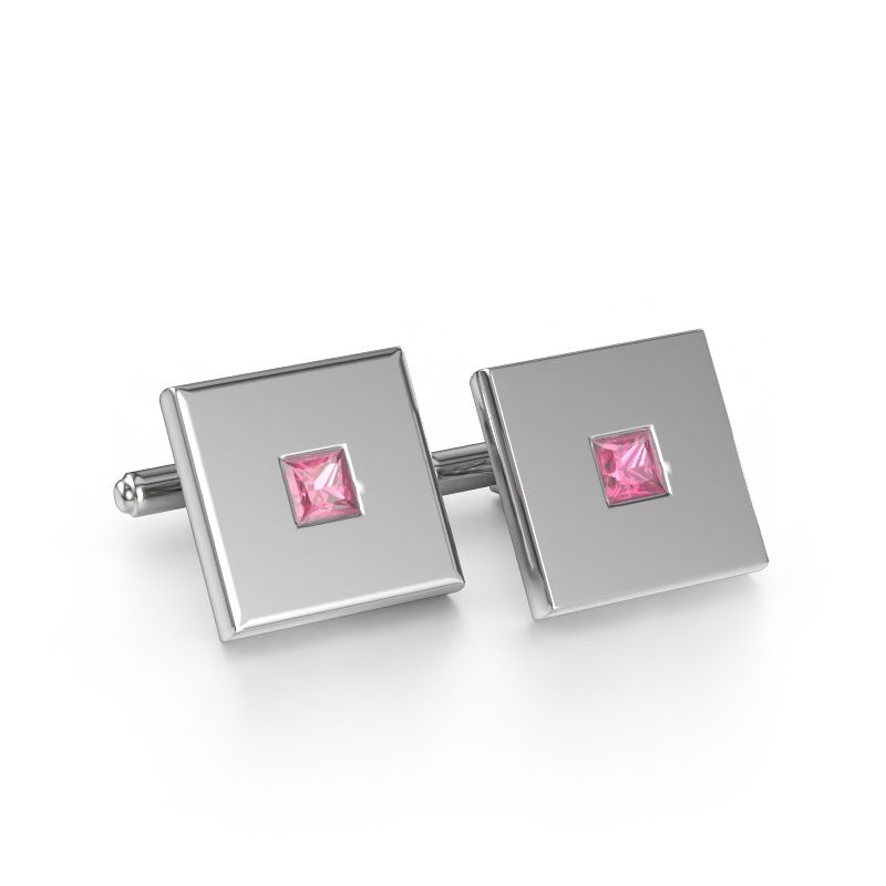 Boutons de manchettes Givanti 585 or blanc saphir rose 4 mm