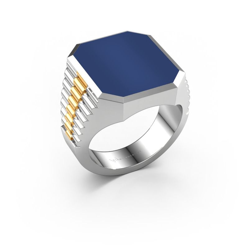 Zegelring Brent 5 585 witgoud lapis lazuli 18x15 mm
