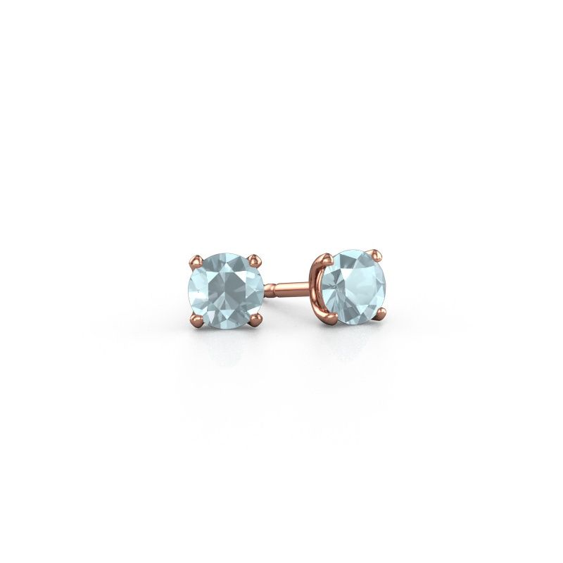 Clous d'oreilles Sam RND 585 or rose aigue-marine 5 mm