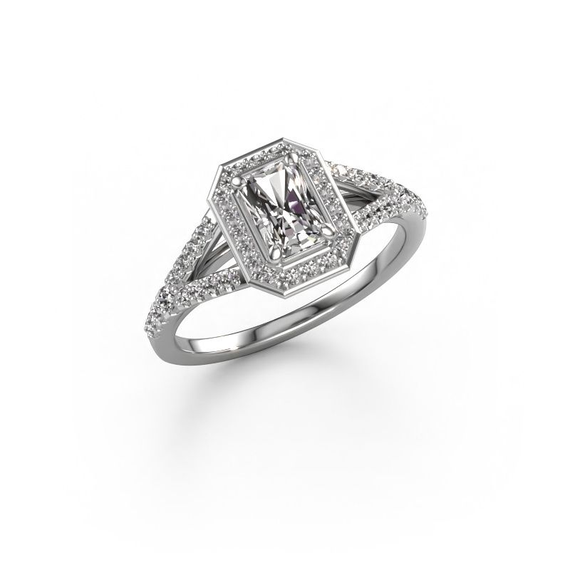 Verlovingsring Pamela RAD 585 witgoud custom diamant 6x4 mm