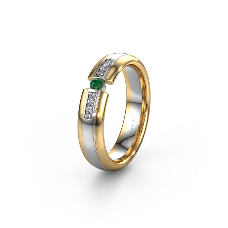 Trouwring WH2128L26C 585 witgoud smaragd ±5x2 mm