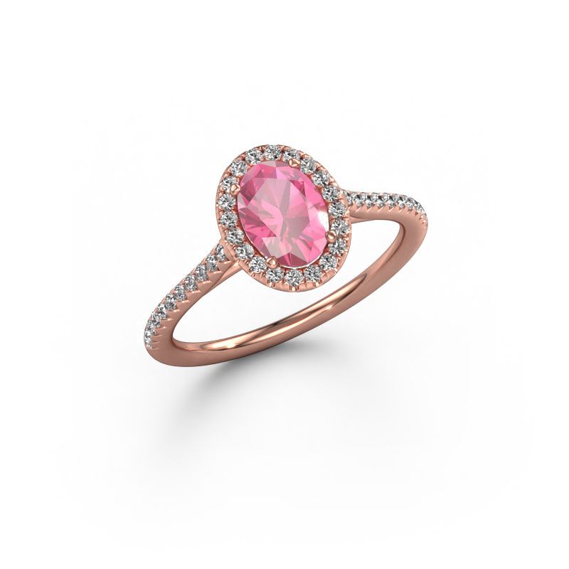 Verlovingsring Seline ovl 2 585 rosé goud roze saffier 7x5 mm