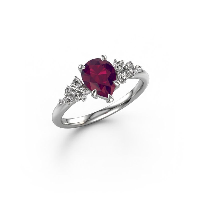 Bague de fiançailles Royce PER 585 or blanc rhodolite 8x6 mm