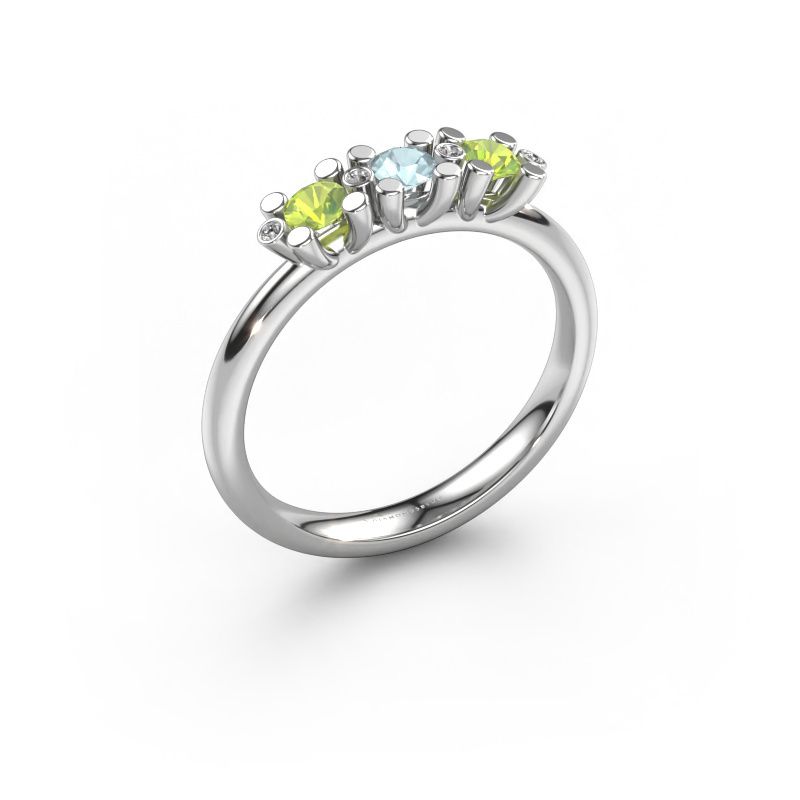 Ring Puk 2 585 witgoud aquamarijn 3 mm