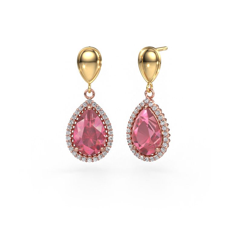 Drop earrings Tilly per 1 585 rose gold tourmaline pink 12x8 mm