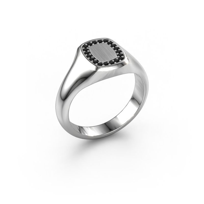 Men's ring Floris Cushion 1 585 white gold black diamond 0.18 crt