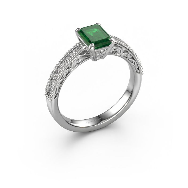 Engagement ring Shonta EME 950 platinum emerald 7x5 mm
