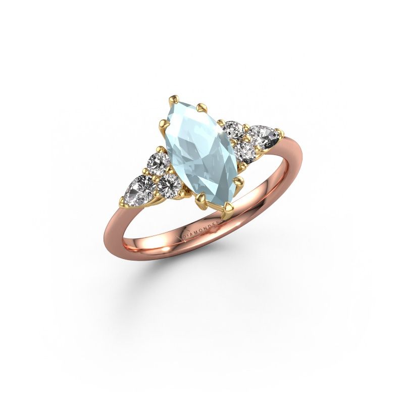 Engagement ring Melani MRQ 585 rose gold aquamarine 11x5.5 mm