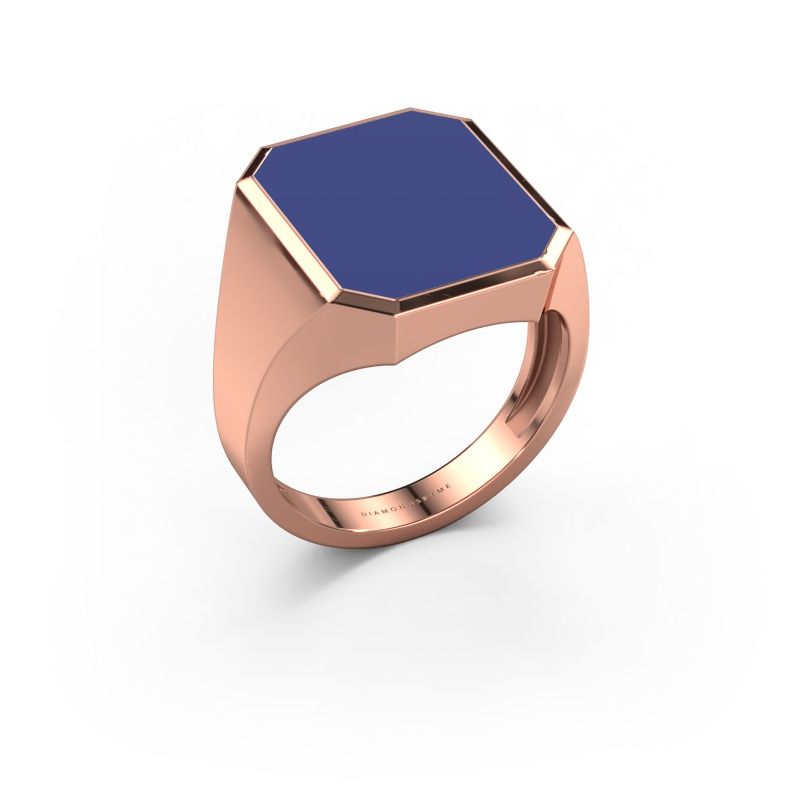 Signet ring Lars 5 light 585 rose gold blue enamel 16x13 mm
