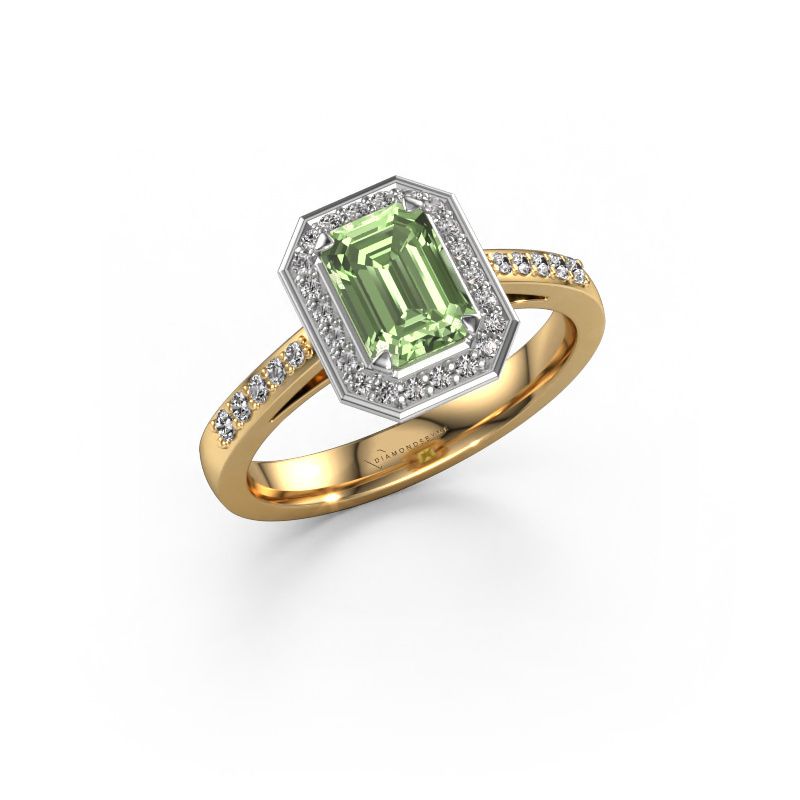 Engagement ring Dodie 2 eme 585 gold green lab grown diamond 7x5 mm
