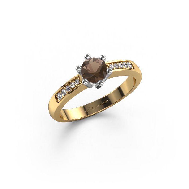 Engagement ring Luna 2 585 gold smokey quartz 5 mm