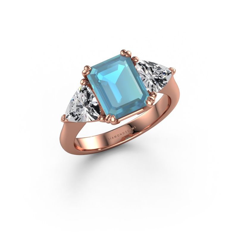 Bague de fiançailles Paula 585 or rose topaze bleue 9x7 mm