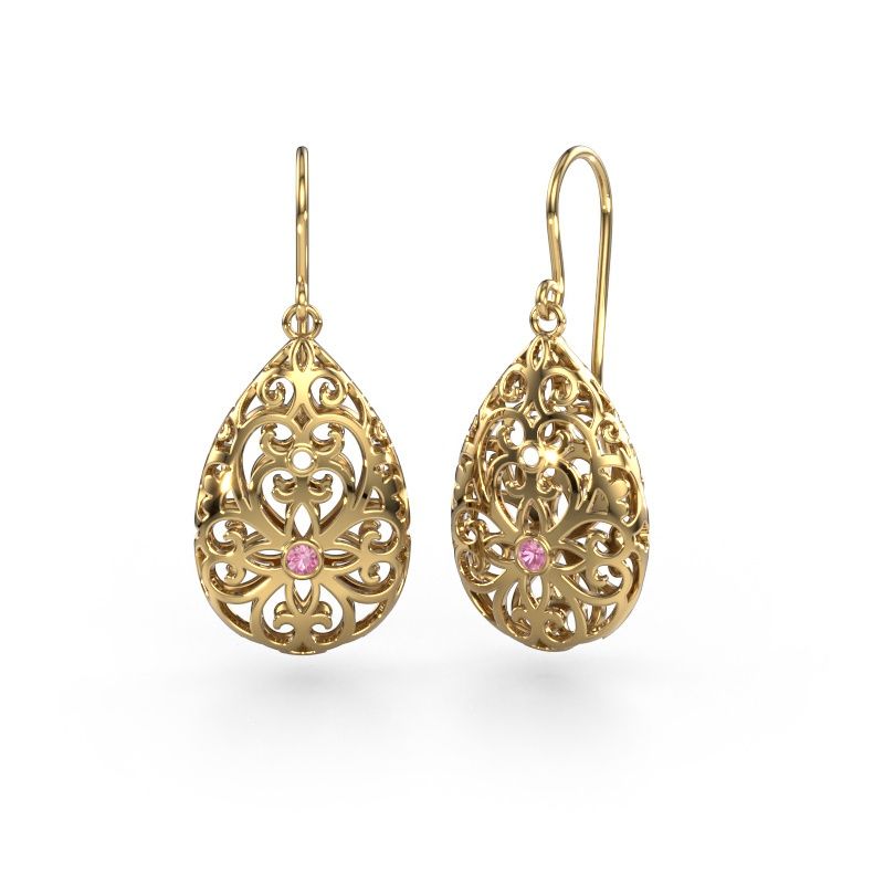 Oorhangers Idalia 2 585 goud roze saffier 2 mm