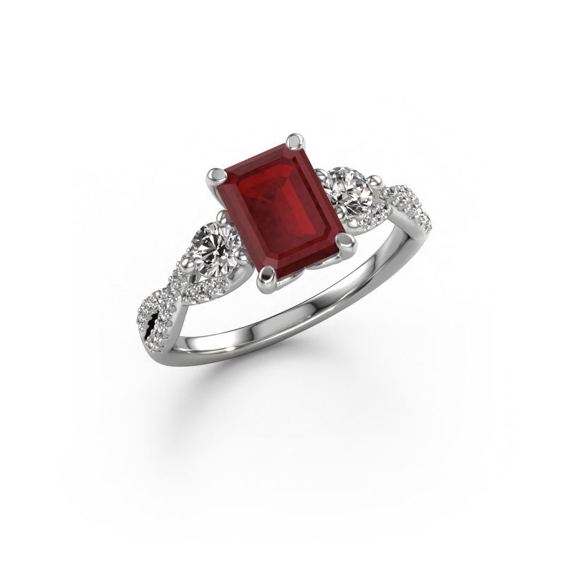 Verlovingsring Marilou EME 585 witgoud robijn 8x6 mm