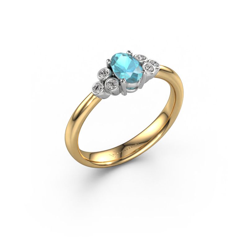 Bague de fiançailles Lucy 1 585 or jaune topaze bleue 6x4 mm