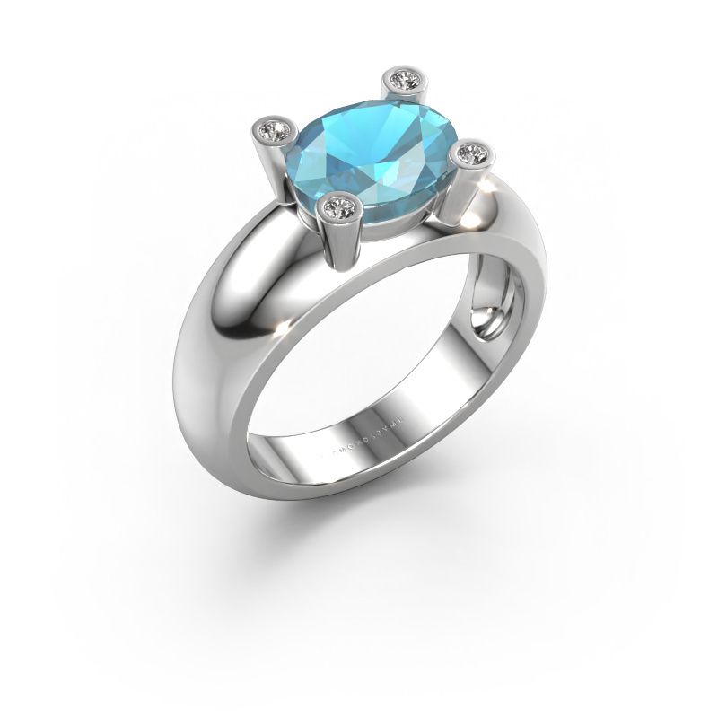 Ring Tamara OVL 585 white gold blue topaz 9x7 mm