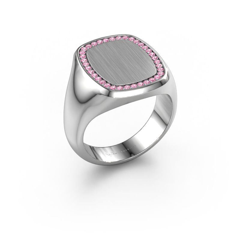 Heren ring Floris Cushion 4 585 witgoud roze saffier 1.2 mm
