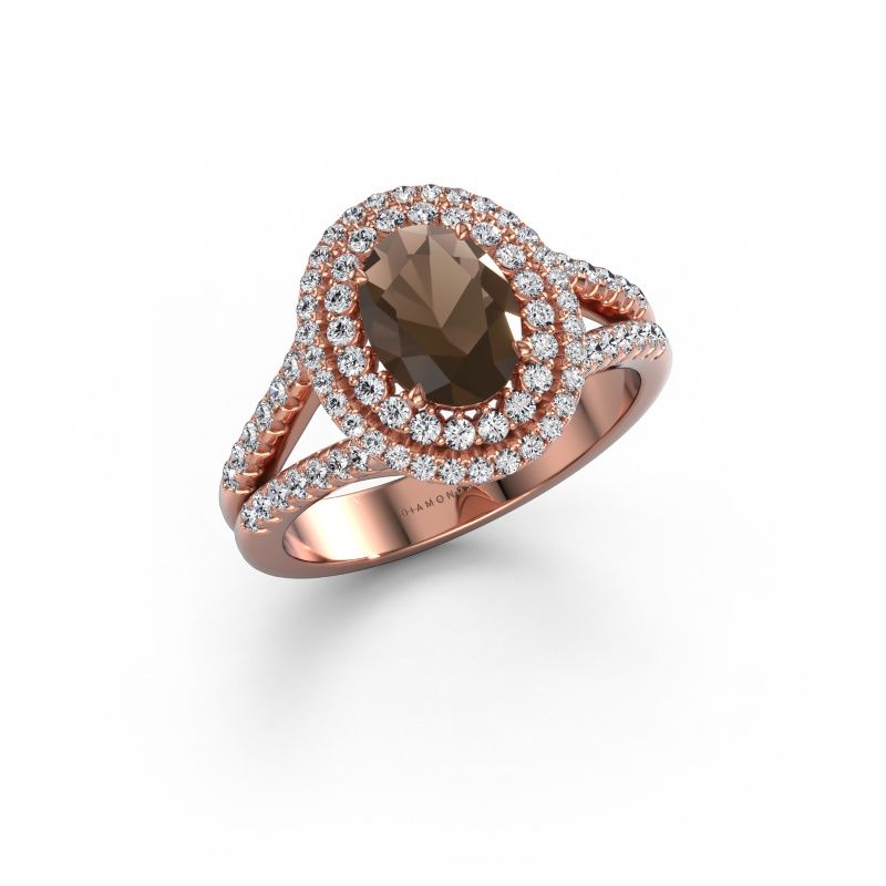 Engagement ring Elvie OVL 585 rose gold smokey quartz 8x6 mm