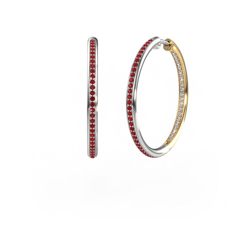 Hoop earrings Sina 25mm 585 white gold ruby 1.1 mm