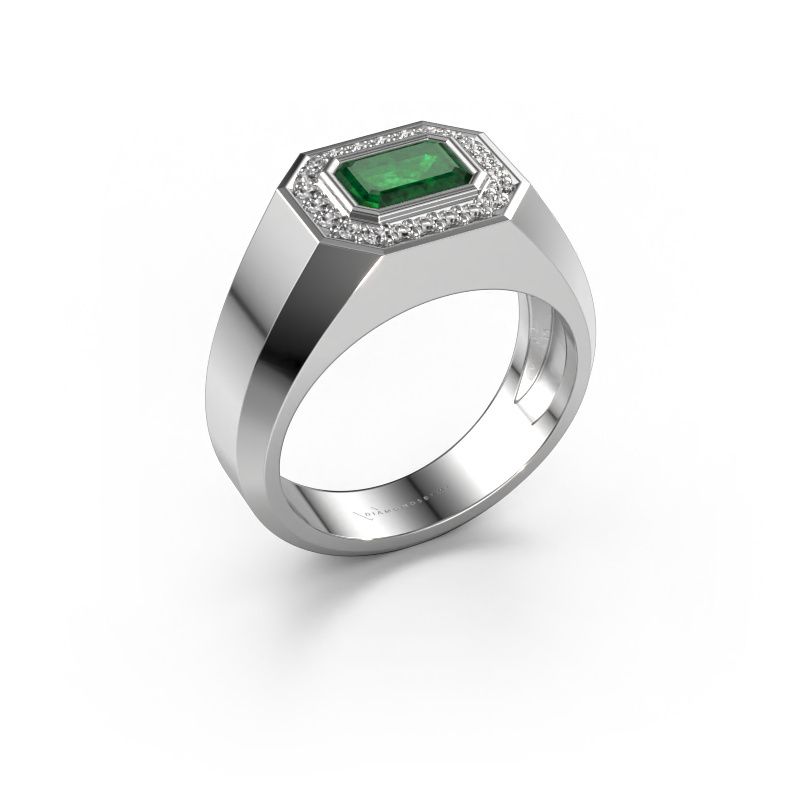Men's ring Dylan 2 585 white gold emerald 7x5 mm