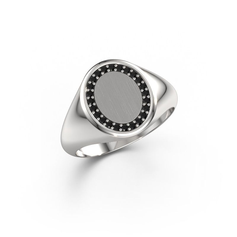 Zegelring Rosy Oval 2 950 platina zwarte diamant 0.009 crt