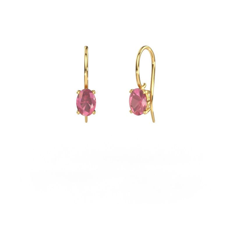Drop earrings Cleo OVL 585 gold tourmaline pink 7x5 mm