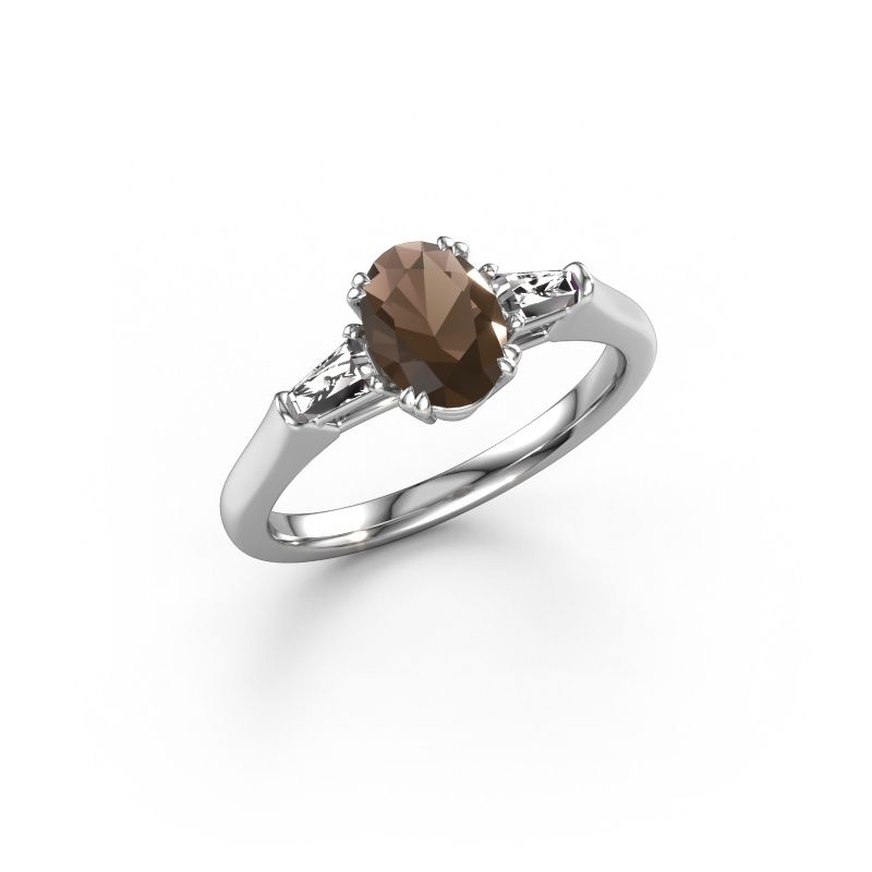 Bague de fiançailles Indy OVL 950 platine quartz fumé 8x6 mm
