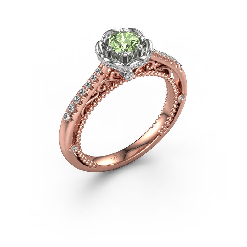 Bague de fiançailles Abbey 585 or rose diamants synthétiques vert 4.2 mm